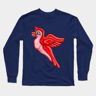 Bright Red Cartoon Parrot Long Sleeve T-Shirt